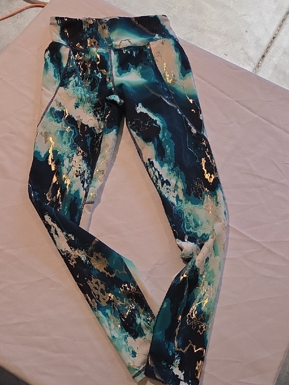 Old Navy Teal, Navy & Gold Marble-Print Girls' Leggings
